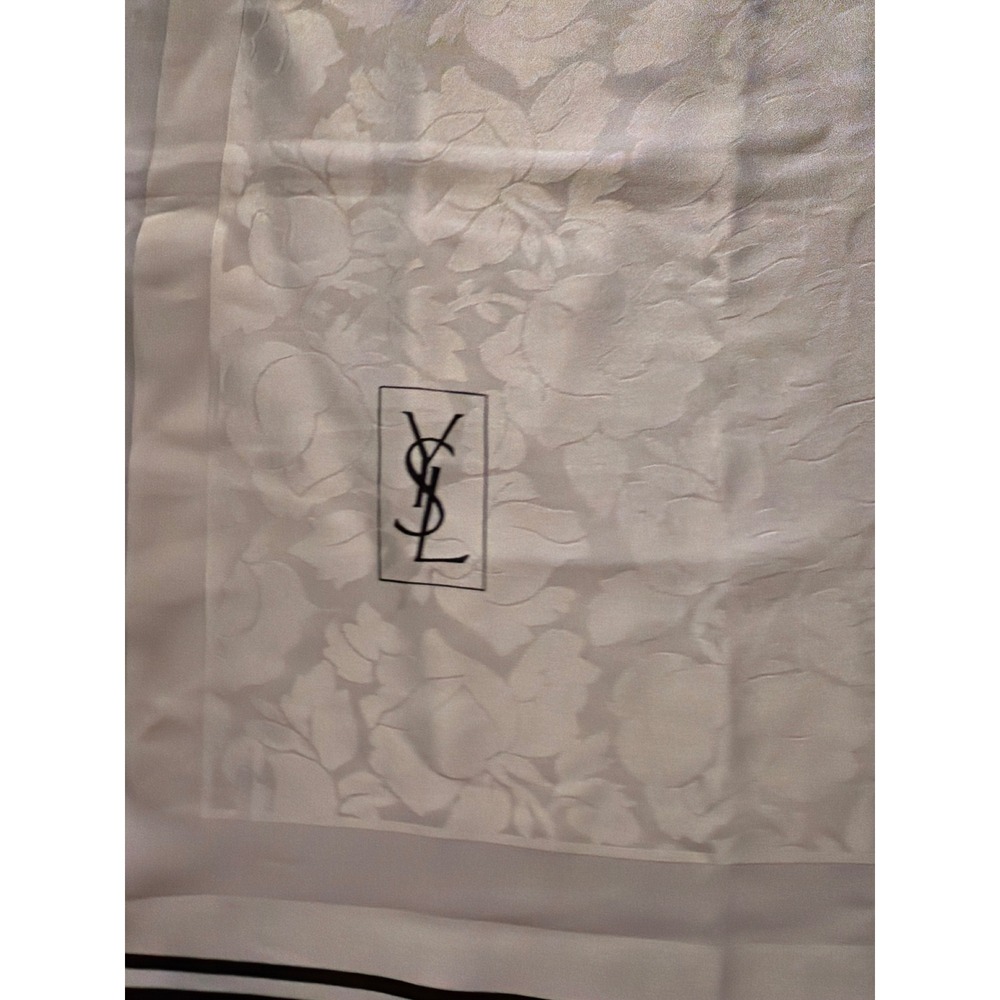 Yves Saint Laurent Scarf White Black Foulard Floral Jacquard Silk Made in France - Picture 2 of 5